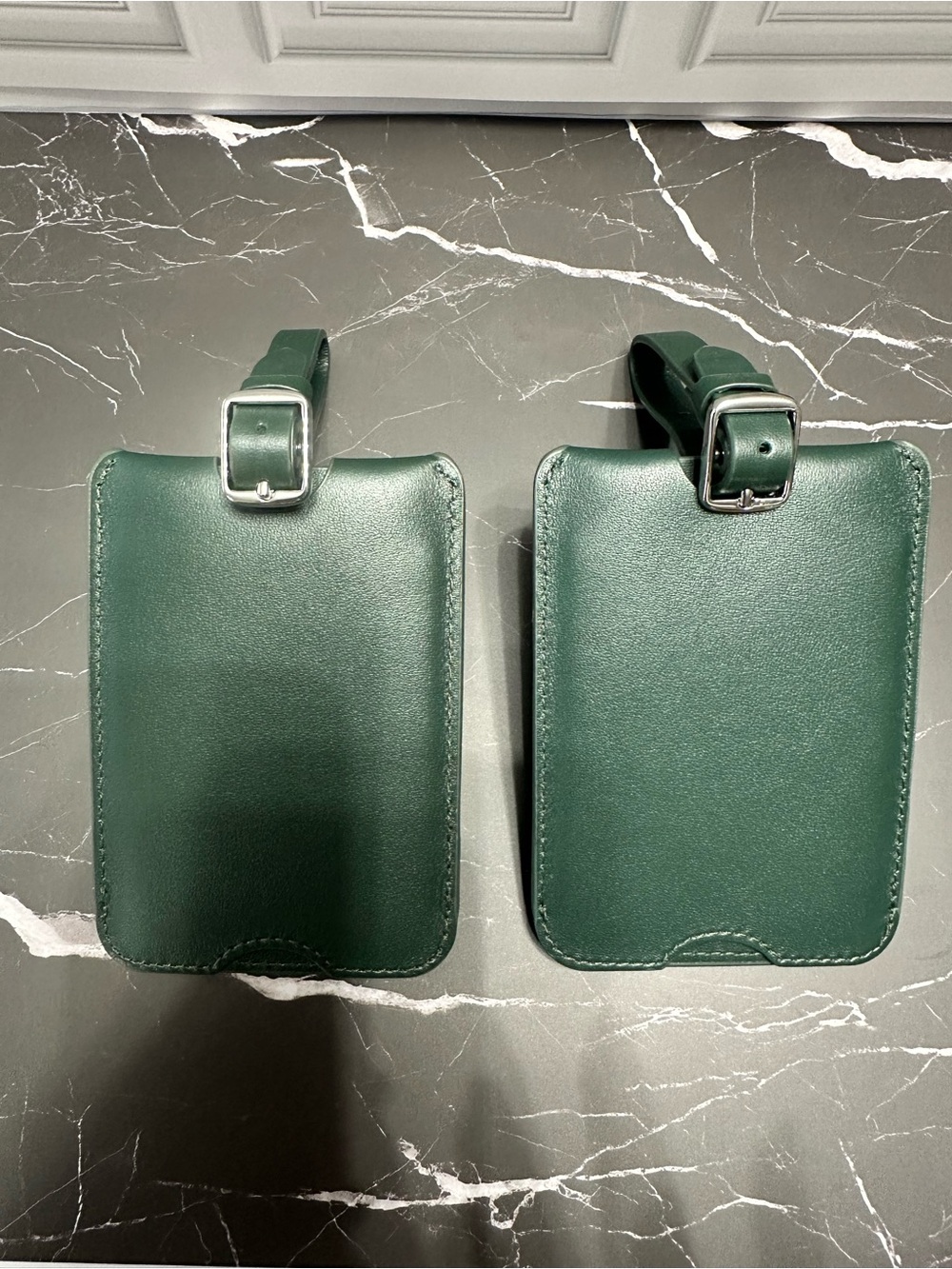 NWT Quince Dark Green Napa Leather Luggage Tags (Set of 2) Unisex